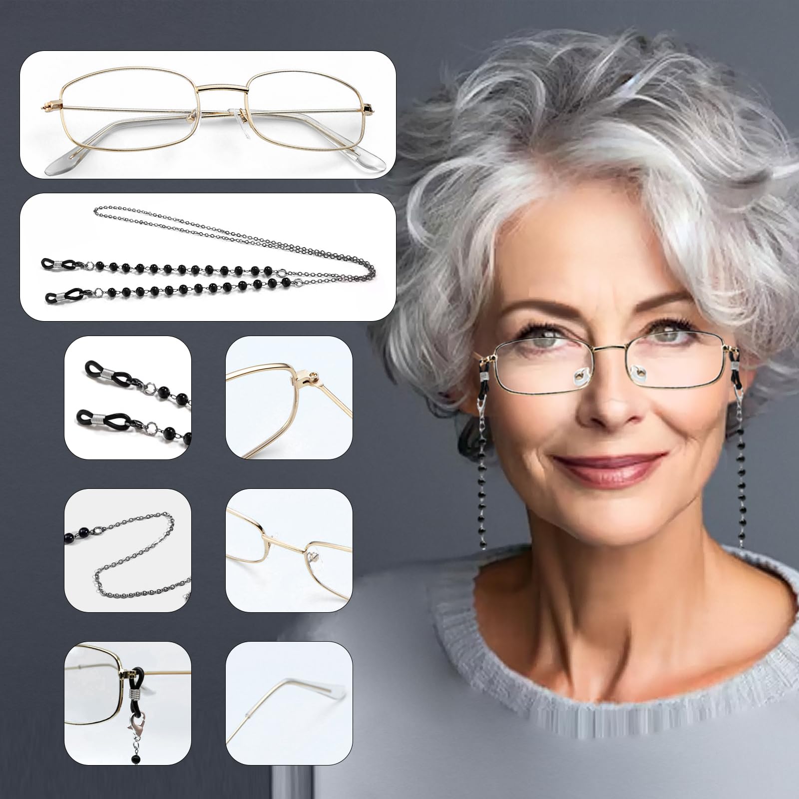 FUIPVGI Set per travestimento da vecchia signora, set di parrucca grigia con parrucca da nonna, occhiali con kit di accessori per catena, cuffia per parrucca per Halloween, Giornata mondiale del libro
