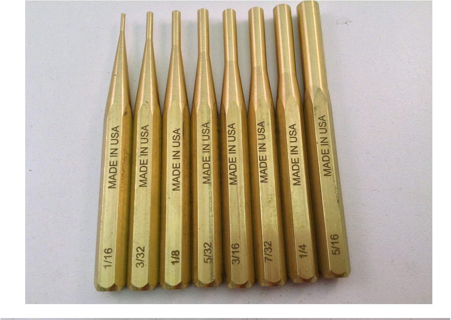 Brass Pin Punch 8pc Set Non Marring and Non Sparking USA Made
