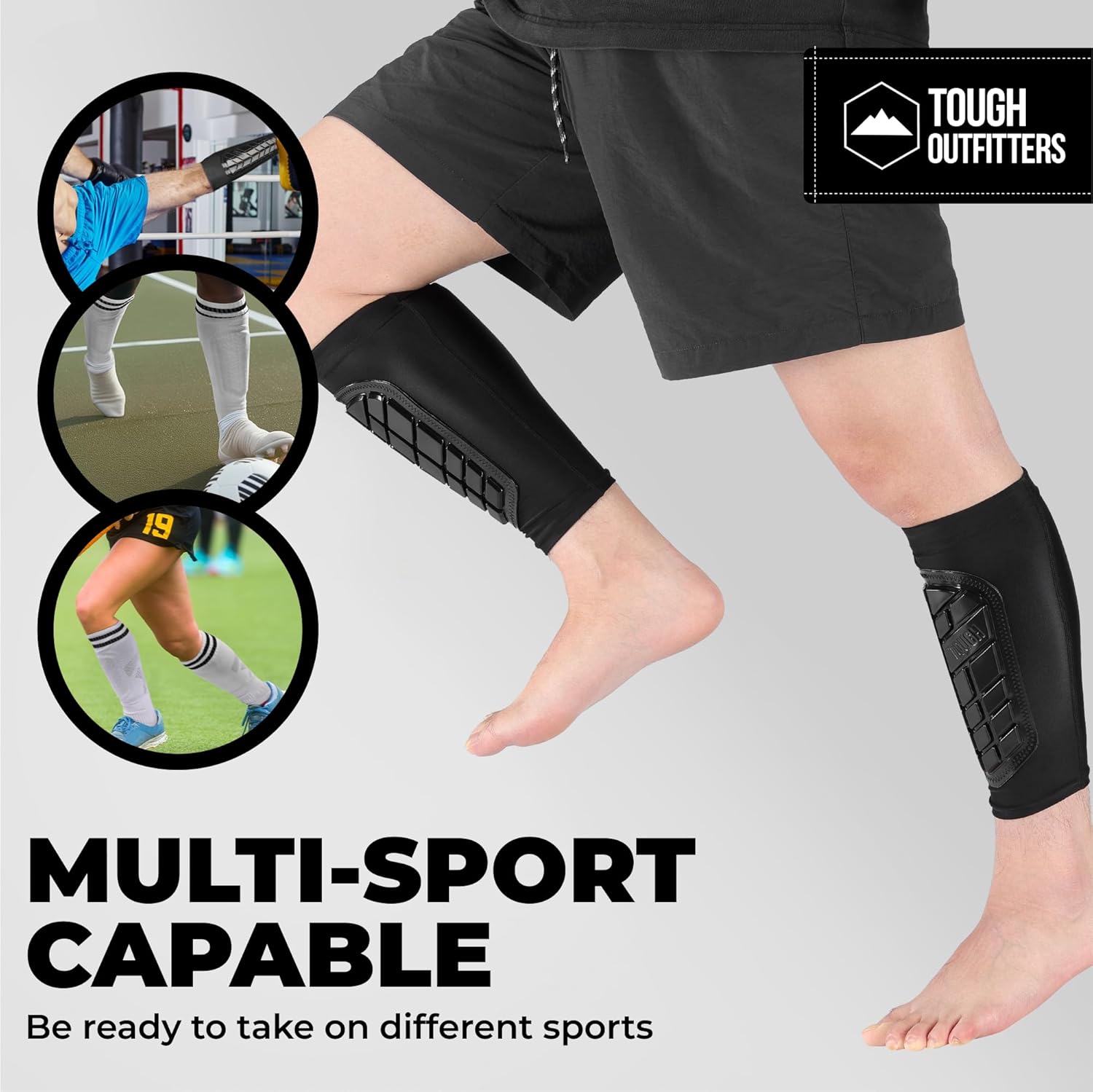 Tough Outdoors Padded Shin Guard Sleeves - Thick Long-Lasting EVA Foam Padding - Comfortable and Breathable Protection - Adults Youth & Kids for Soccer and Other Contact Sports