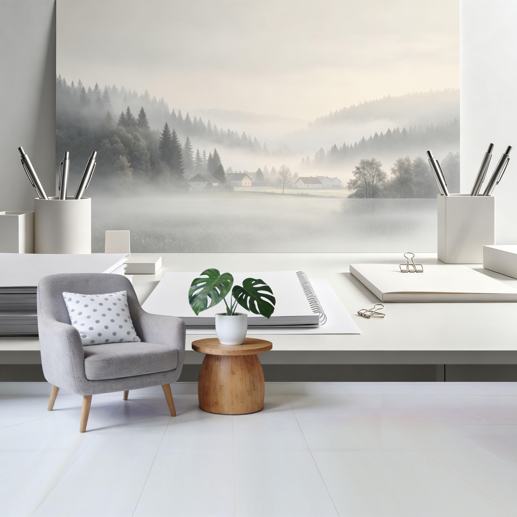 Qzlithotic Yq2605250587 Custom Size Wall Mural Misty Forest Landscape Mountain View Foggy Morning Scene Selfadhesive Wall Fabric Removable Wallpaper For Home Office Decor