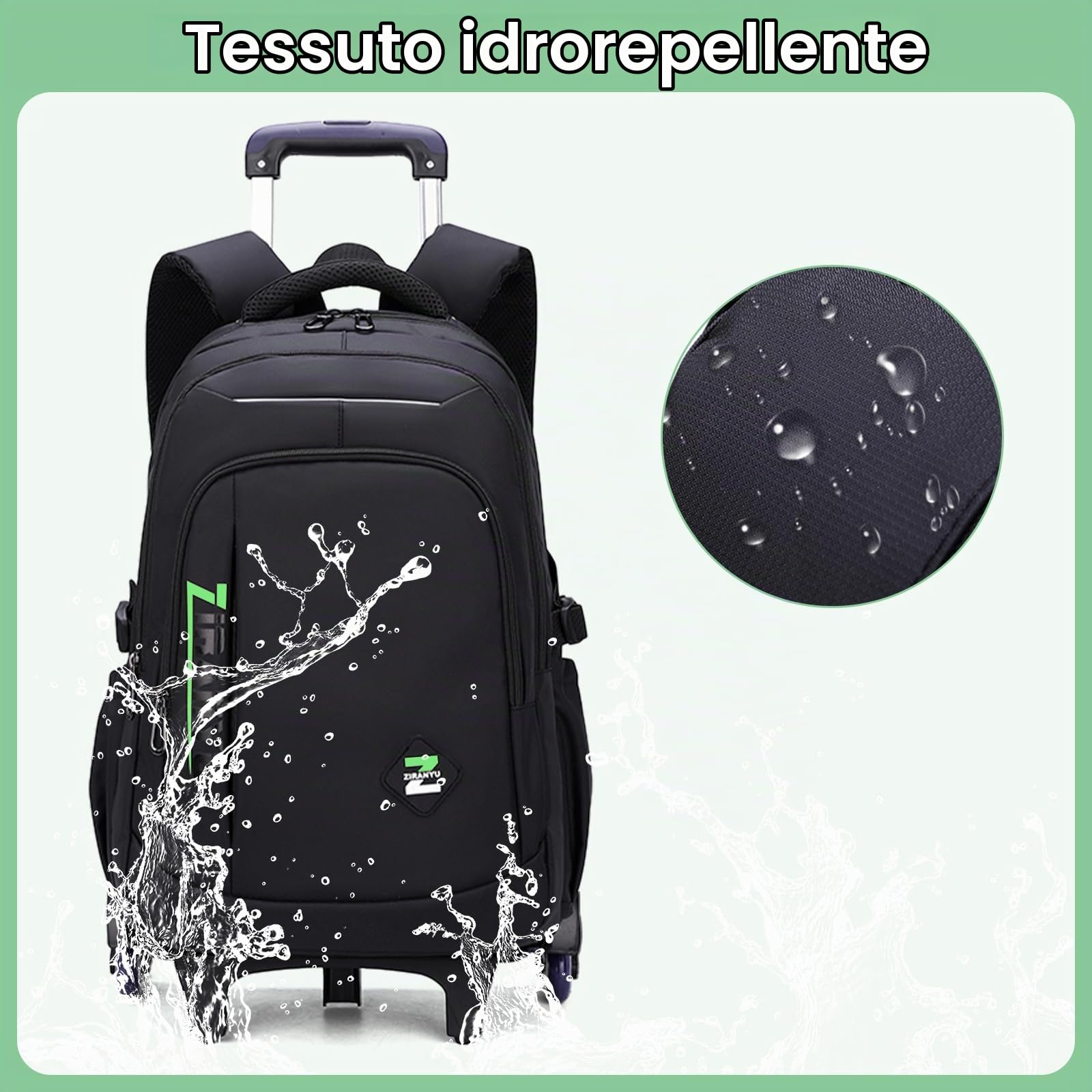 Amythe Zainetto per Ragazzo con Ruote, 30L Zaino Trolley Scuola Media e Superiore Leggero, Zaini Porta pc 15.6 Pollici Uomo con Carrello, Adatto per il Tempo Libero e i Viaggi, Nero
