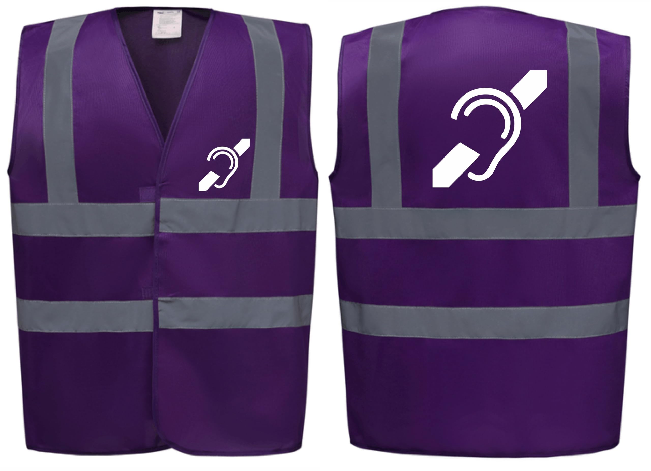 Brook Hi Vis Premium Safety Vest – DEAF Logo Printed Front & Back, High Visibility Waistcoat for Workwear, Available in 14 Vibrant Colours (UK, Alpha, XXL, Regular, Regular, Standard, Purple) — image 1