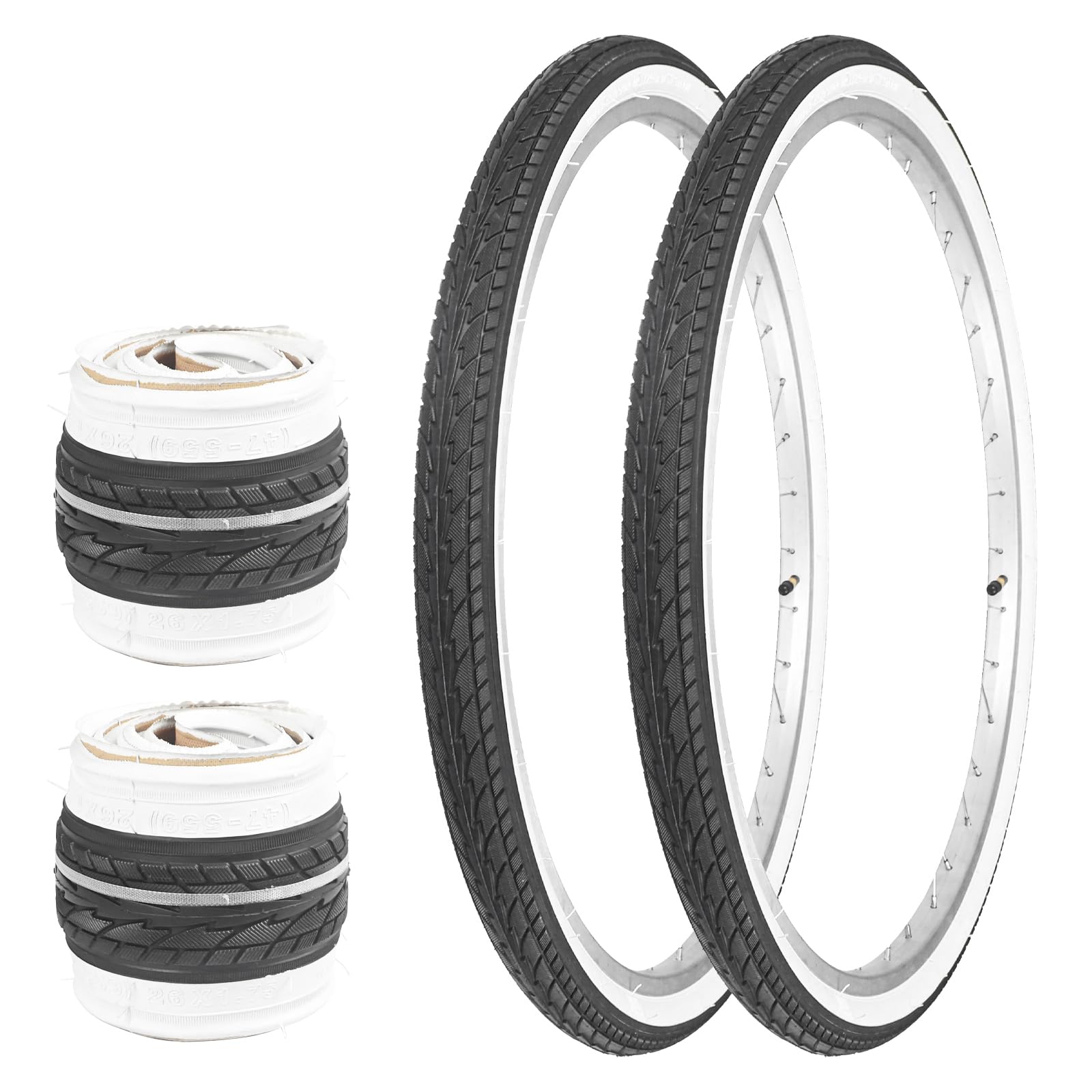 WEEROCK 26 x 1.75 Inch Bike Tires Two Pack Bicycle White Wall Side Black Tires Folding Bead Replace Tires Compatible with 26 Inch Tricycles City Bike, Lady Bicycle, Cruiser Bikes