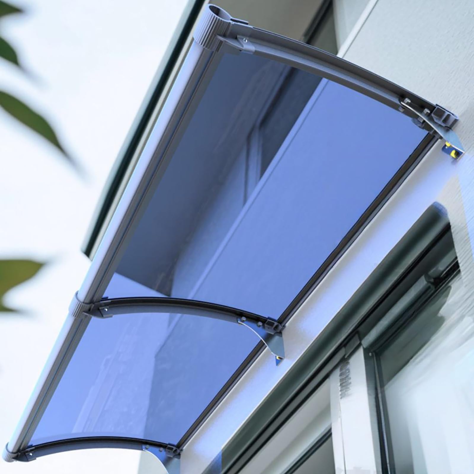 LWJSOCP Curved Polycarbonate Entrance Canopy UV Protection Door Awning Outdoor Window Shelter Gray 31.5"x74" Weather Shield for Home Entryway.