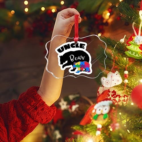 Miniatura 90 de Adorno de Navidad Mama Bear Novedad Acrílico Adornos de Navidad Mama Bear Autismo Rompecabezas Colorido Oso Navidad Colgante Ornamento Puzzle Piezas