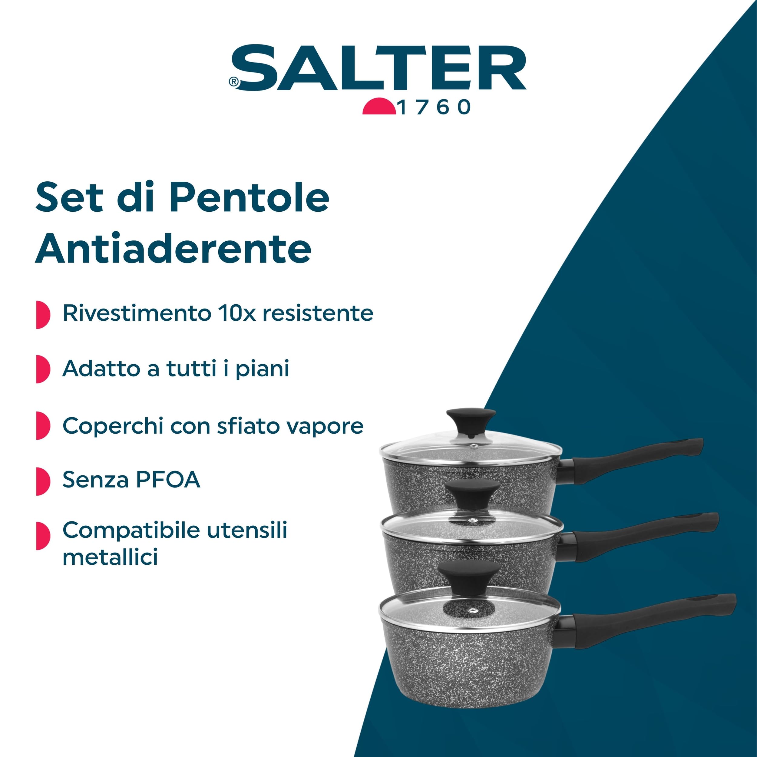 Salter COMBO-8207A Megastone Non-Stick Frying Pan Set, 3 Piece Pan Set, 20/24/28 cm, Forged Aluminium Cookware, Dishwasher & Metal Utensil Safe, Use Little or No Oil for Healthier Meals, PFOA-Free