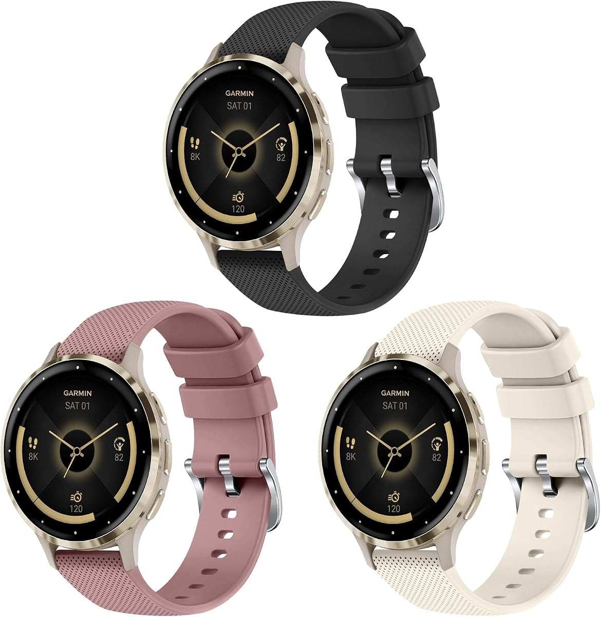 Paquete de 3 bandas de silicona para reloj Garmin Venu 3S/Venu 2S, correa de repuesto suave para Garmin Venu 3S/Venu 2S, mujeres y hombres