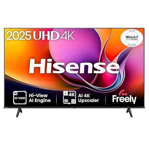 Hisense 55" 55A6QTUK 4K Ultra HD Smart TV AI TV - 4K UHD, Hi-View AI Engine, Precision Colour, AI Smooth Motion, Sports Mode with Freely, Disney +, YouTube, Netflix
