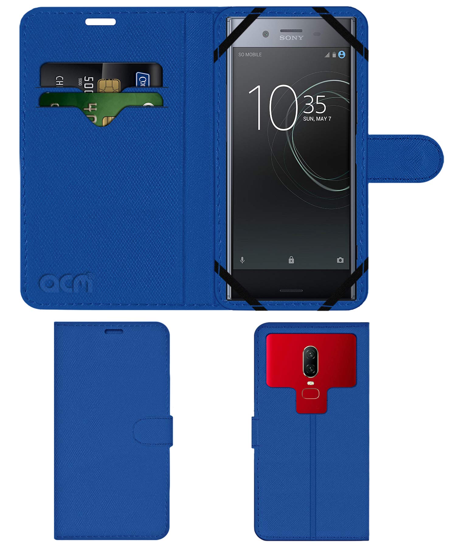 ACM Strap Leather Flip Case Compatible with Sony Xperia Xz Premium Dual Mobile Front & Back Cover Blue