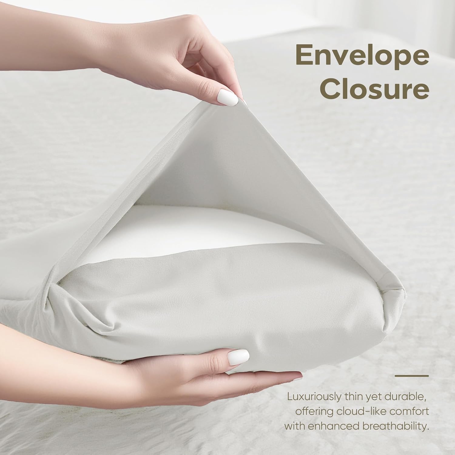 JELLYMONI Microfiber Pillow Case 2-Pack, King Size Beige Seersucker Textured Pillow Covers, Breathable Wrinkle-Free Pillow Shams with Envelope Closure (Pillows Not Included) - Image 5