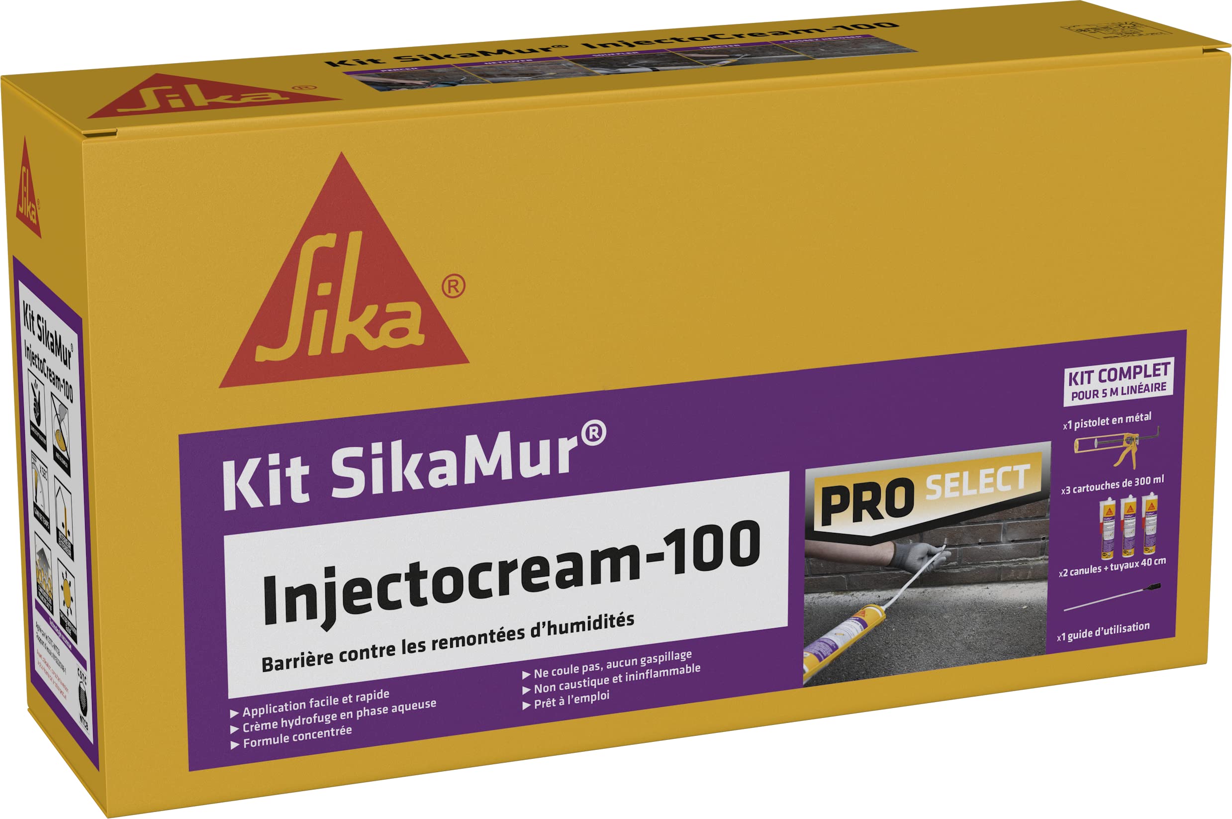 SikaMur InjectoCream 100, Traitement contre les remontées capillaires/remontées d'humidité dans les murs, Kit 5m linéaire, Blanc & Brennenstuhl Détecteur d'humidité MD à pile Gris sans Batterie