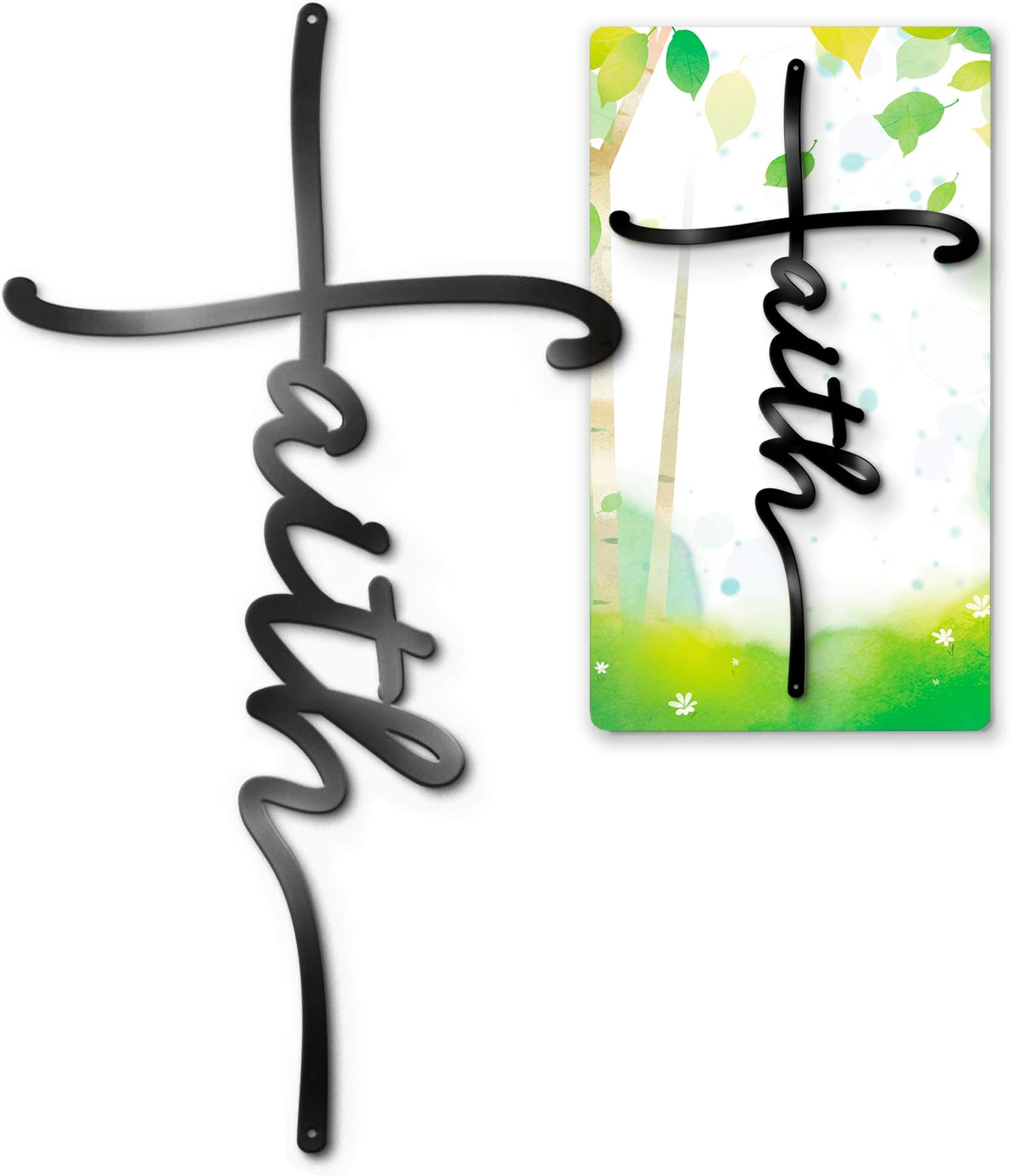 Vivegate Faith Sign Metal Cross Wall Decor, Black Home Word Love Calladagh Cross Bibical Wall Religious Hanging Decoration (17.5"X9.2")