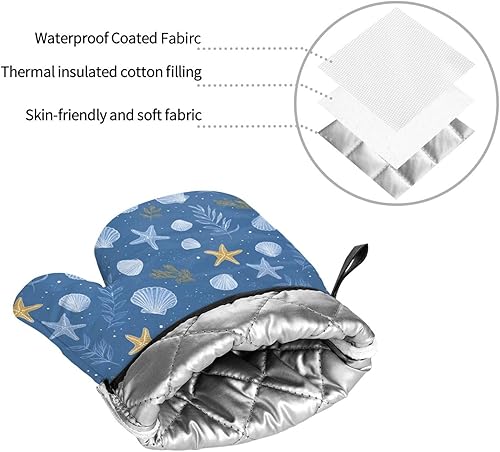 Miniatura 211 de Manoplas de horno y soportes para ollas, arte de mármol blanco y dorado, juego de 4 guantes de cocina resistentes al calor, antideslizantes