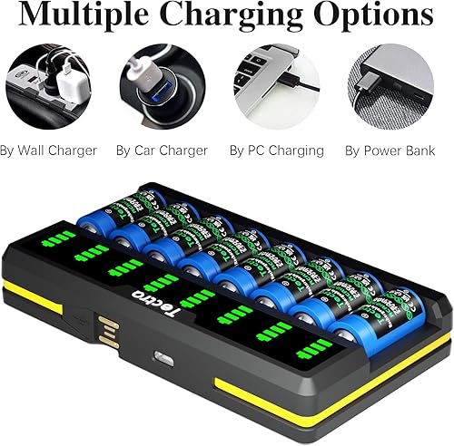 Miniatura 4 de Tectra Cargador rápido LED inteligente de 8 bahías para baterías recargables de iones de litio 123A, RCR123A, 16340, 17335 y Arlo VMC3030 VMK3200