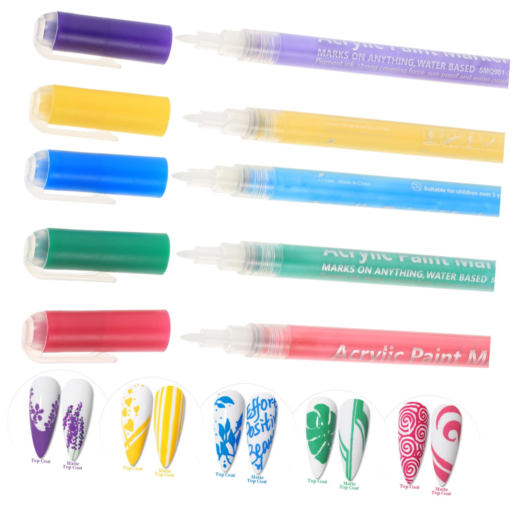 minkissy Set Di 3 Pennelli Per Nail Art Pennarello Per Liner Strumenti Per Nail Art 5 Pezzi*3