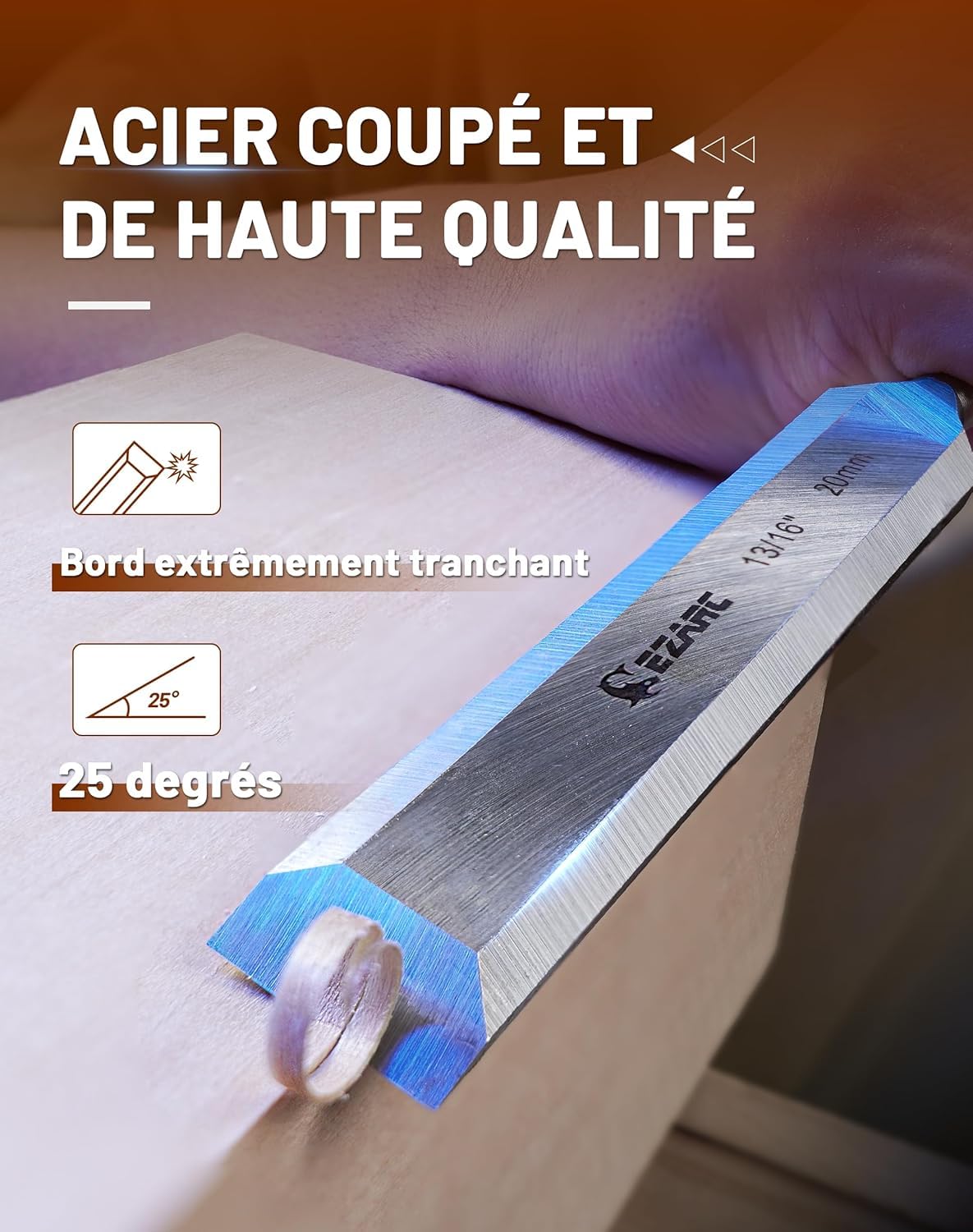 EZARC Ciseaux à bois Professionnels avec boîte de Rangement en bois (Jeu de 6 pièces)