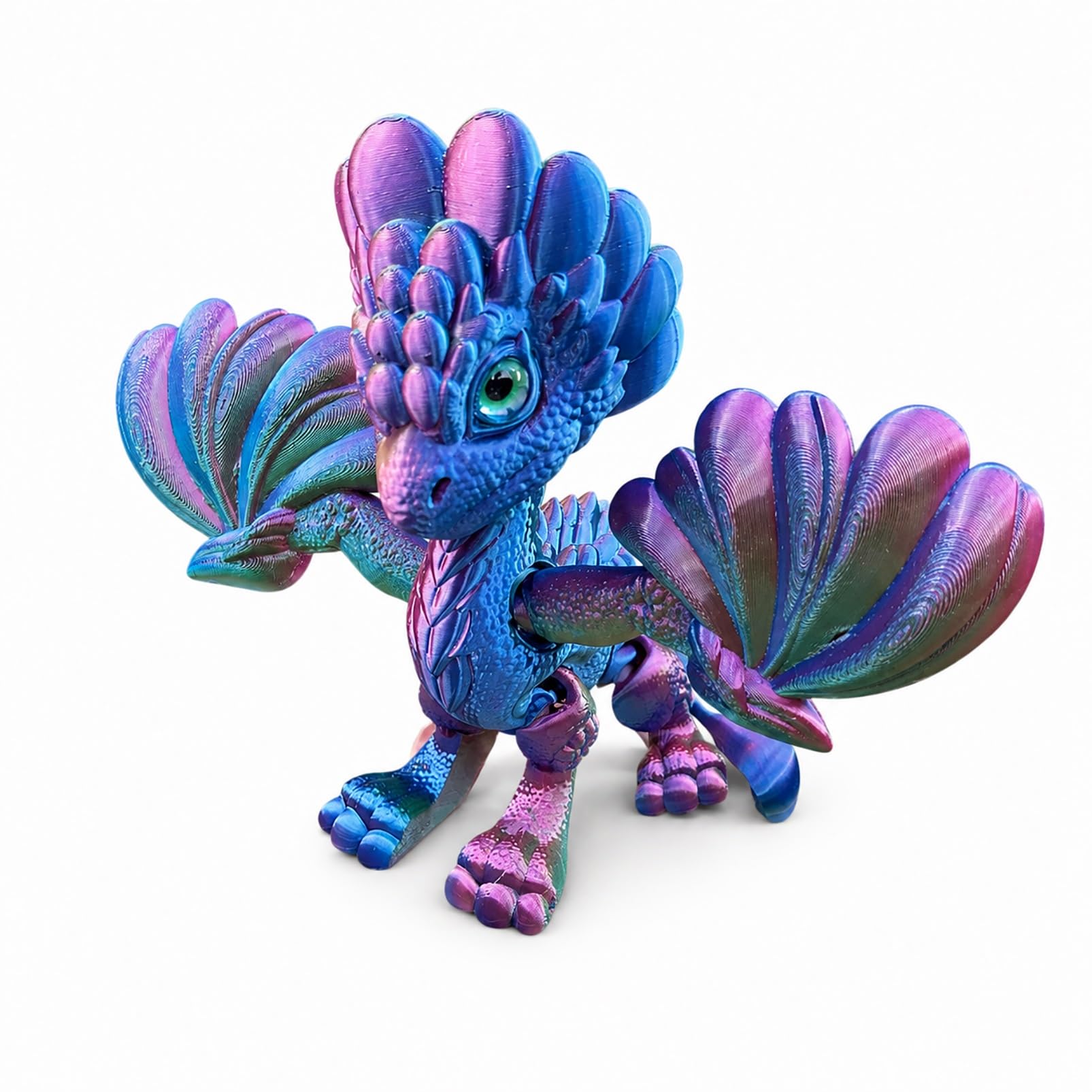 CASOME 3D Printed Articulated Winged Dragon Figurine, Movable Fantasy Dragon Decor With Realistic Eyes, Poseable Display Ornament For Desk, Shelf & Collection(G)