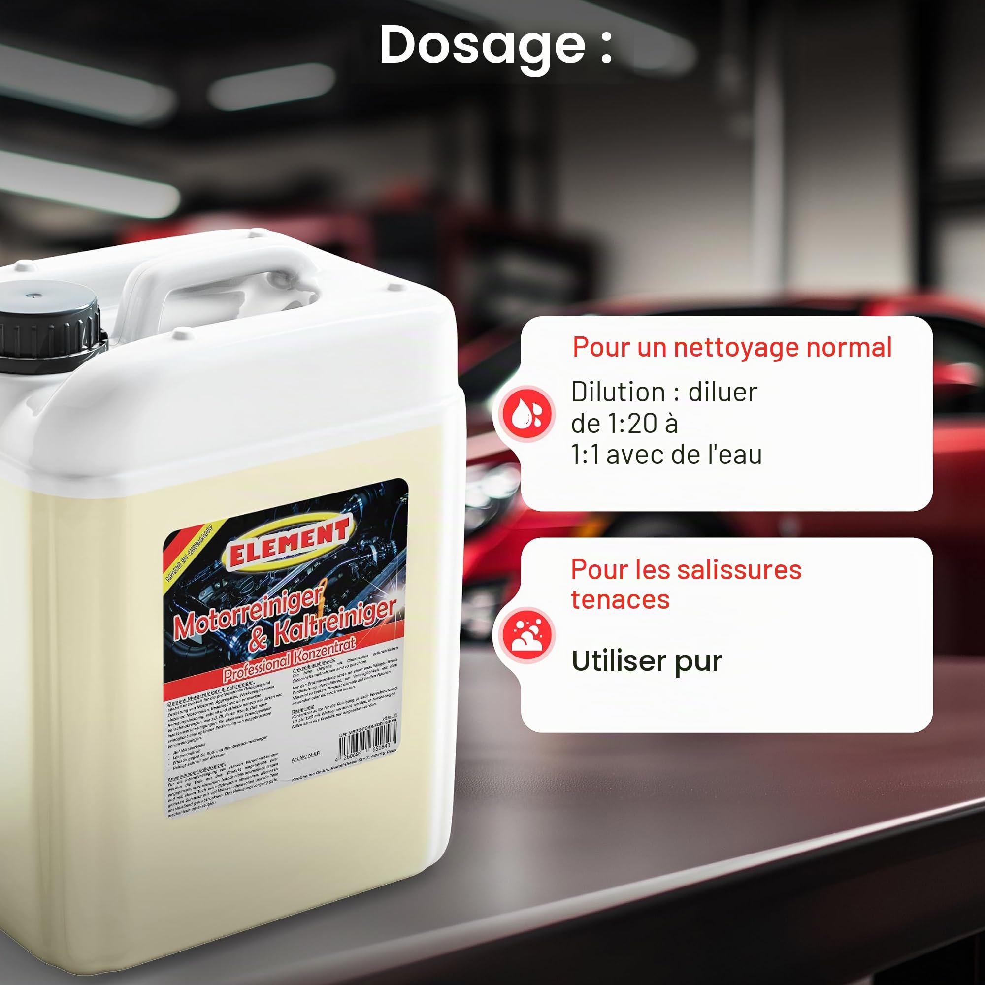 Element 5 litres de nettoyant pour moteur - Concentré économique - Haute puissance de dissolution de la saleté - Nettoyant d'atelier - Nettoyant de pièces - Purificateur à froid - Nettoyant moteur