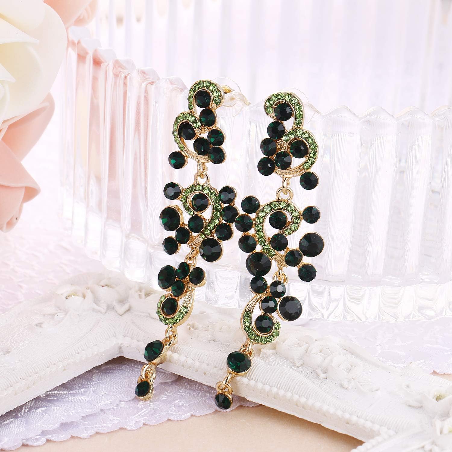 BriLove Women's Bohemian Boho Wedding Bridal Crystal Floral Chandelier Hollow Dangle Earrings - Image 4