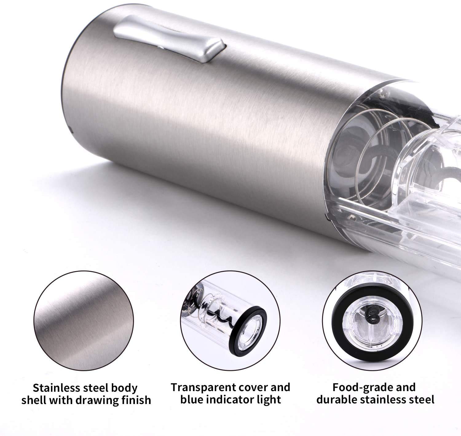 Ouvre-bouteille électrique 4 en 1 rechargeable par USB avec carafe à vin, aérateur, bec verseur, bouchon à vin et coupe-feuille (rechargeable 3 en 1 en acier inoxydable)