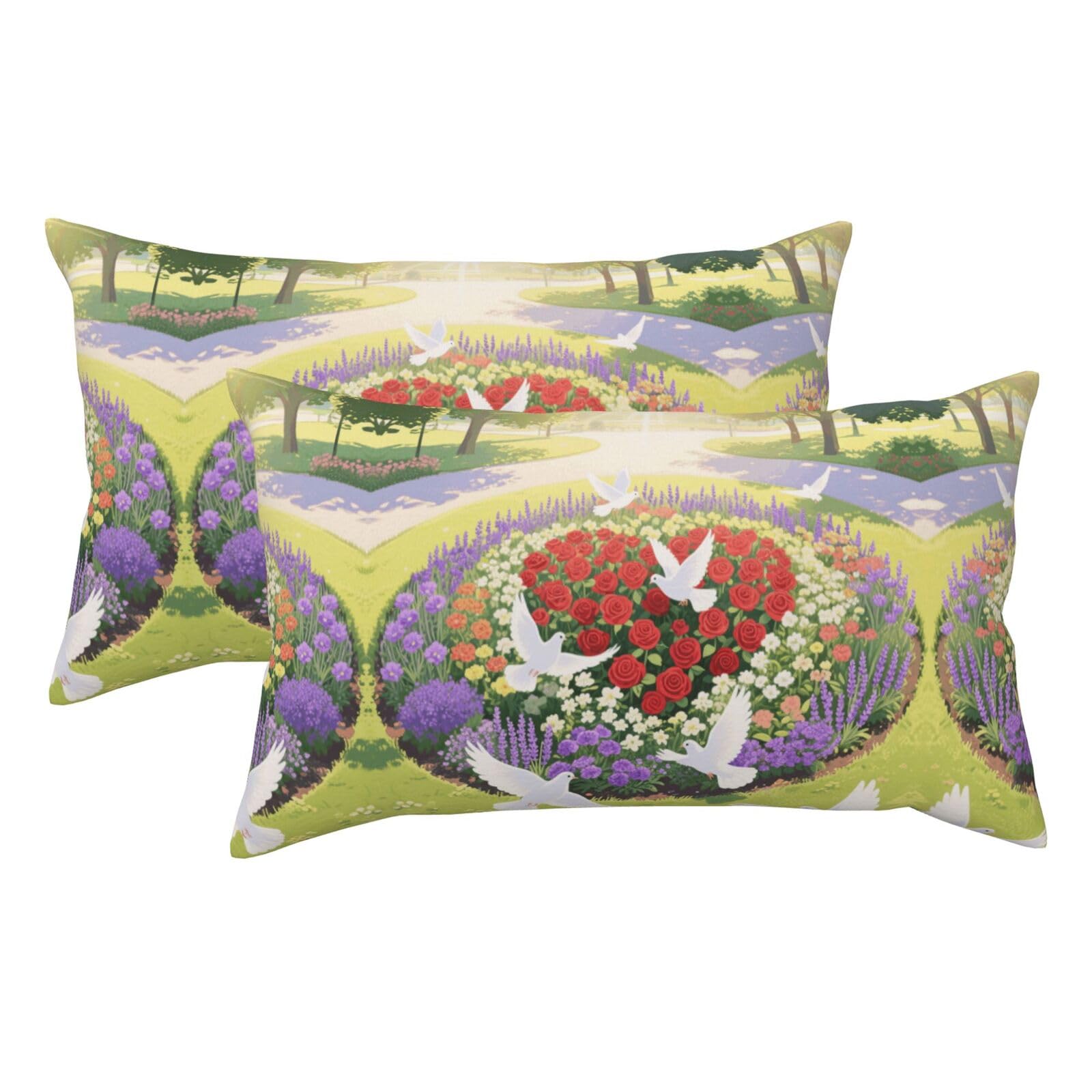 Spring Birds Blooming Flowers Luxury King Pillowcases Set of 2, Plush Velvet Feel Pillow Covers with Hidden Zipper, Skin & Hair Friendly, 20x36 Inches Pillow Cases for Sleeping Gift