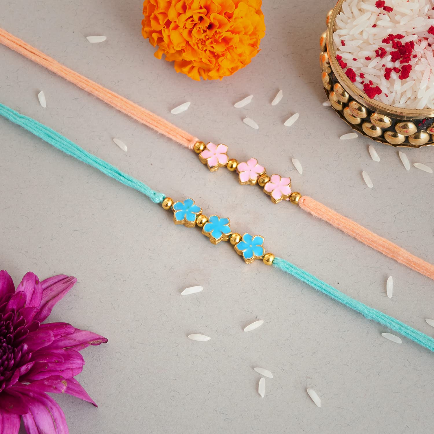 Eximious India Rakhi For Brother Set of 2 Designer Fancy Bracelet on Rakshabandhan Traditional Metal Rakhis with Plastic Free Packaging AERA22018