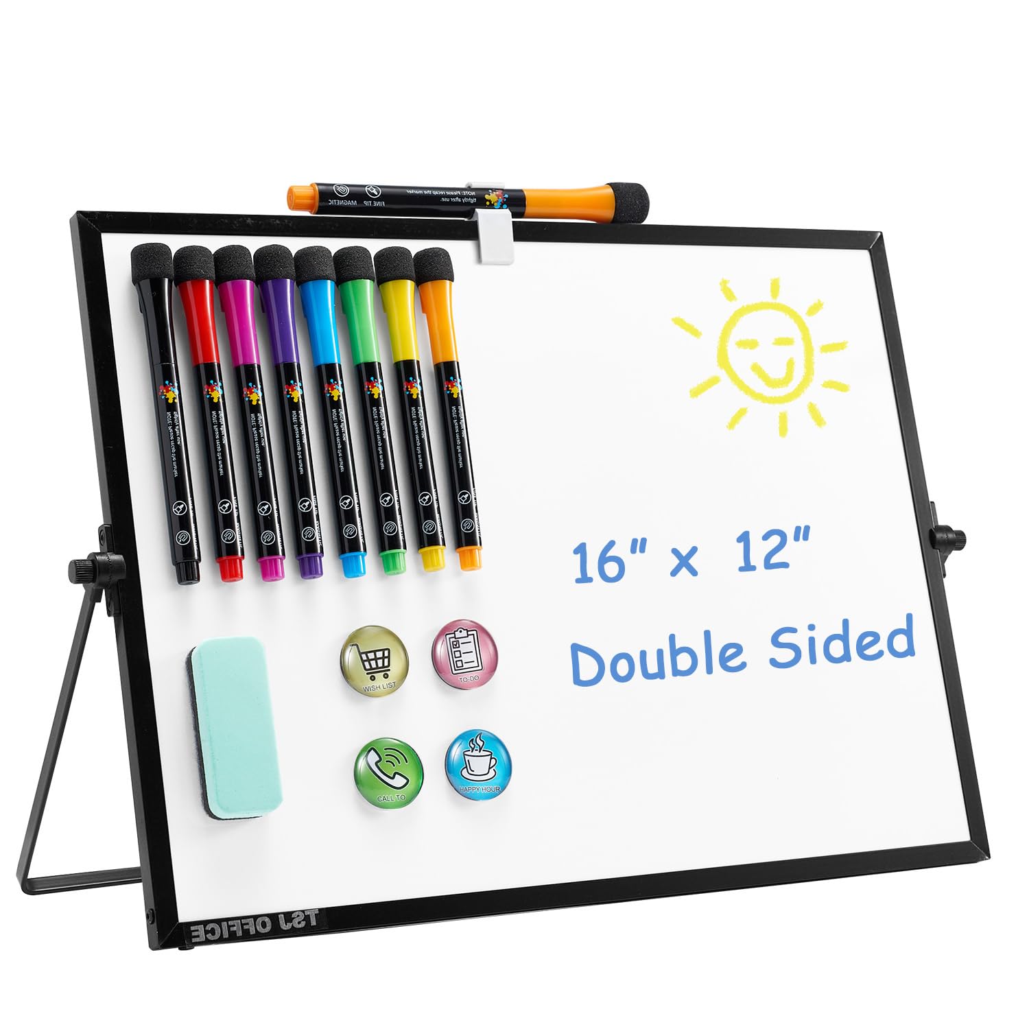 Photo 1 of TSJ OFFICE Small White Board - 12 X 16 Inches Small Magnetic Dry Erase Board with Hooks for Wall, Desktop Whiteboard Stand 360 Degrees Revolving Double Sided for Office, Home, School, Black