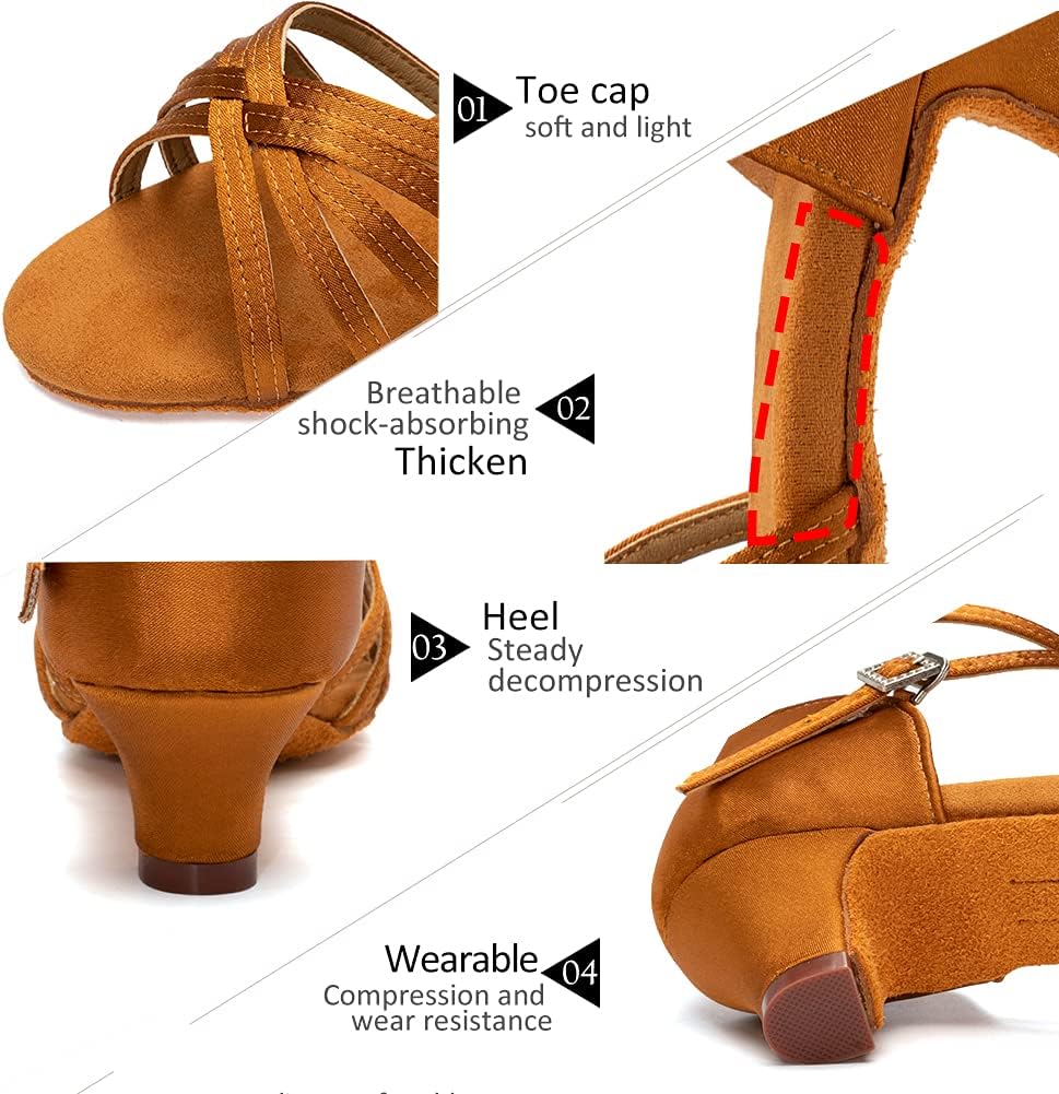 DKZSYIM Girls&Women's Satin Latin Dance Shoes Professional Ballroom Salsa Practice Performance Dancing Shoes, Model XGG-Children