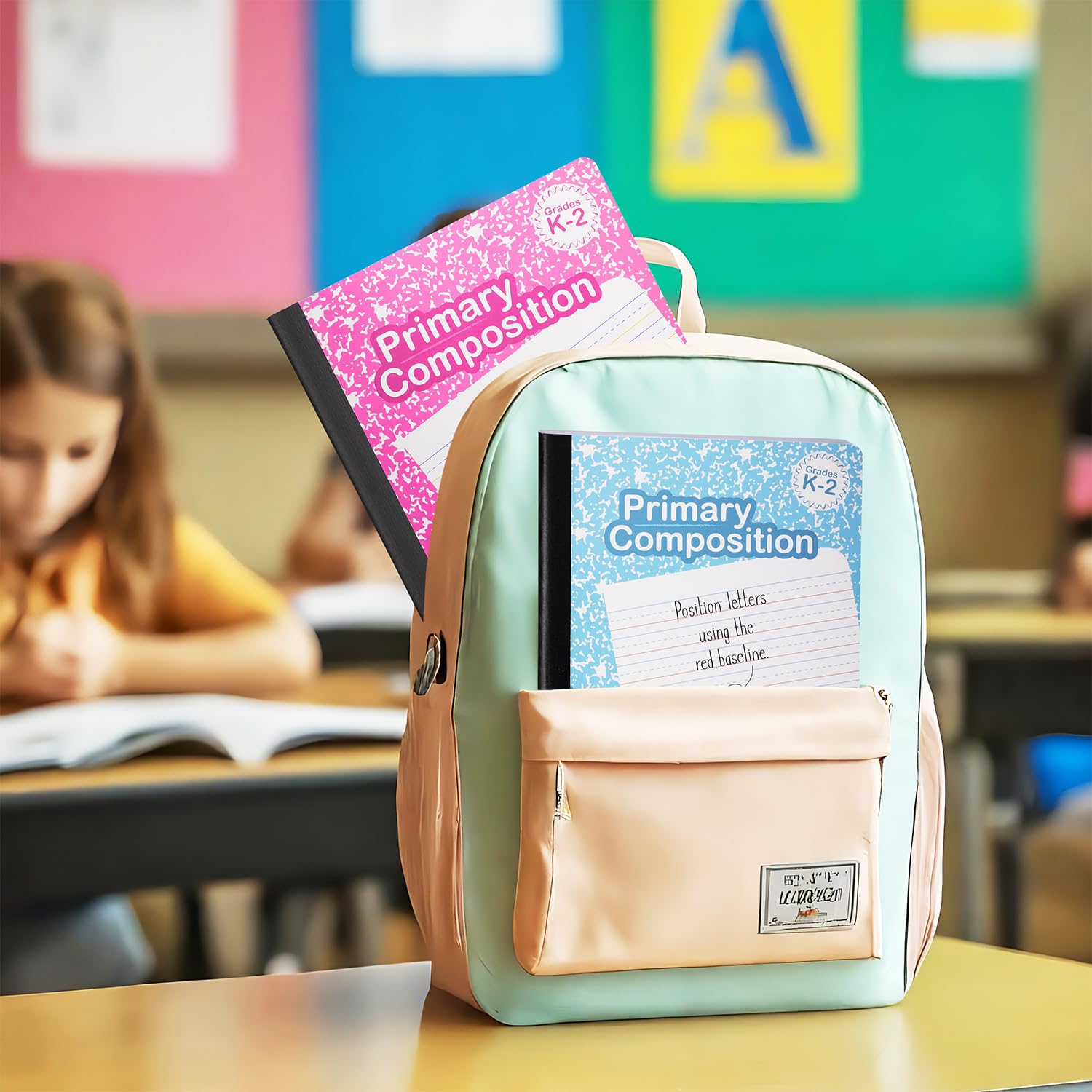 Cahier de composition primaire K-2, cahier de composition ligné primaire de 2e année, maternelle, 1re année, cahiers lignés, ligné primaire - 24 x 19 cm - Couverture durable - 100 feuilles - Couleurs