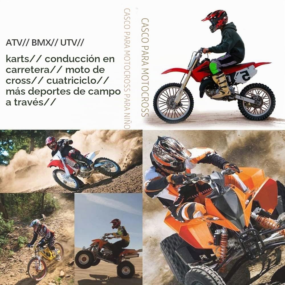 Casco de Motocross Dot para JóVenes Y Adultos, para Carreras de Motos, Calle, Todoterreno, MontañA, BMX, ATV, con Gafas, Guantes Y MáScara, Unisex para Adultos