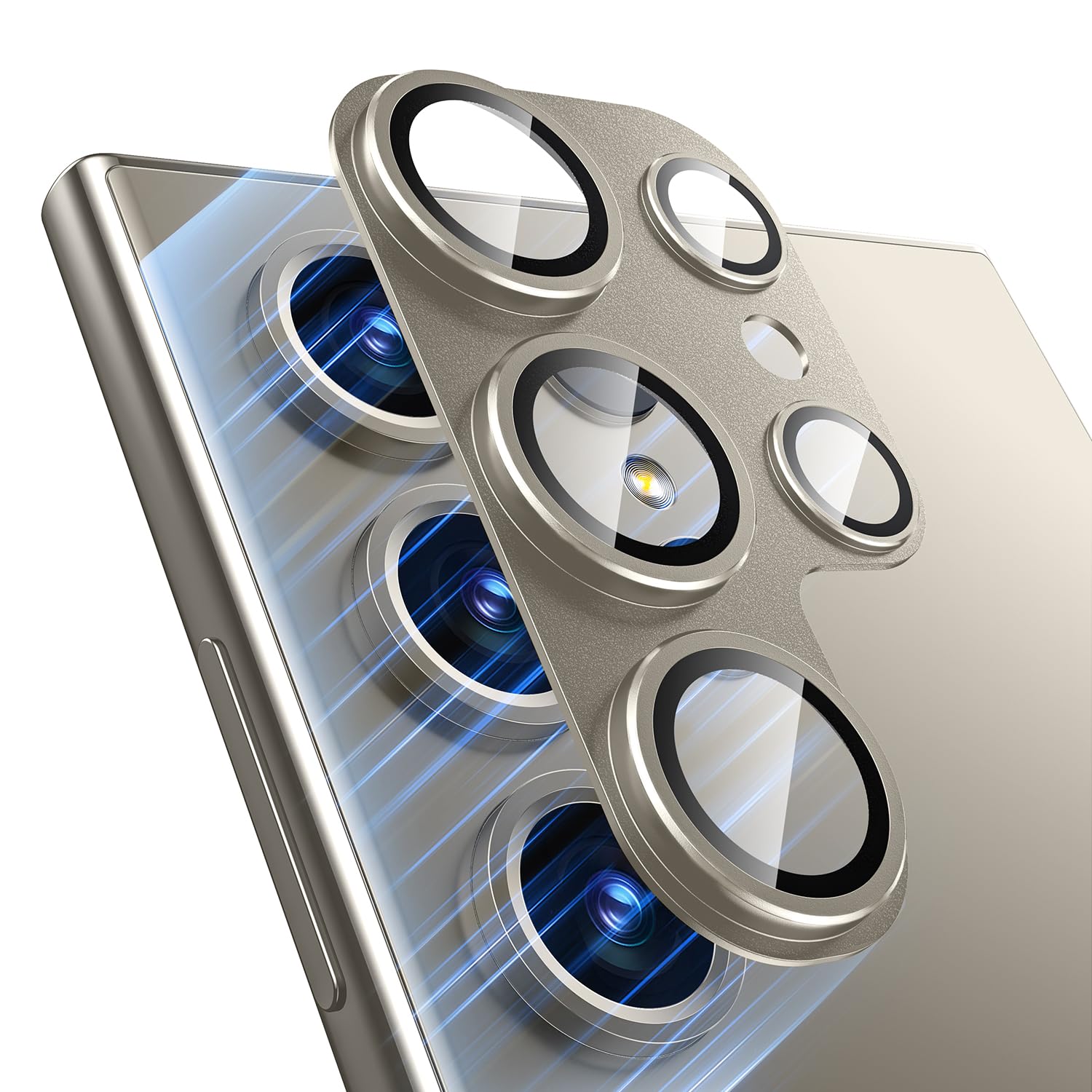 Osłona obiektywu aparatu Samsung Galaxy S24 Ultra, [pełna ochrona] [potężna adsorpcja siły] matowy stop metalowy pierścień szklany ochraniacz ekranu aparatu do Galaxy S24 Ultra, szary