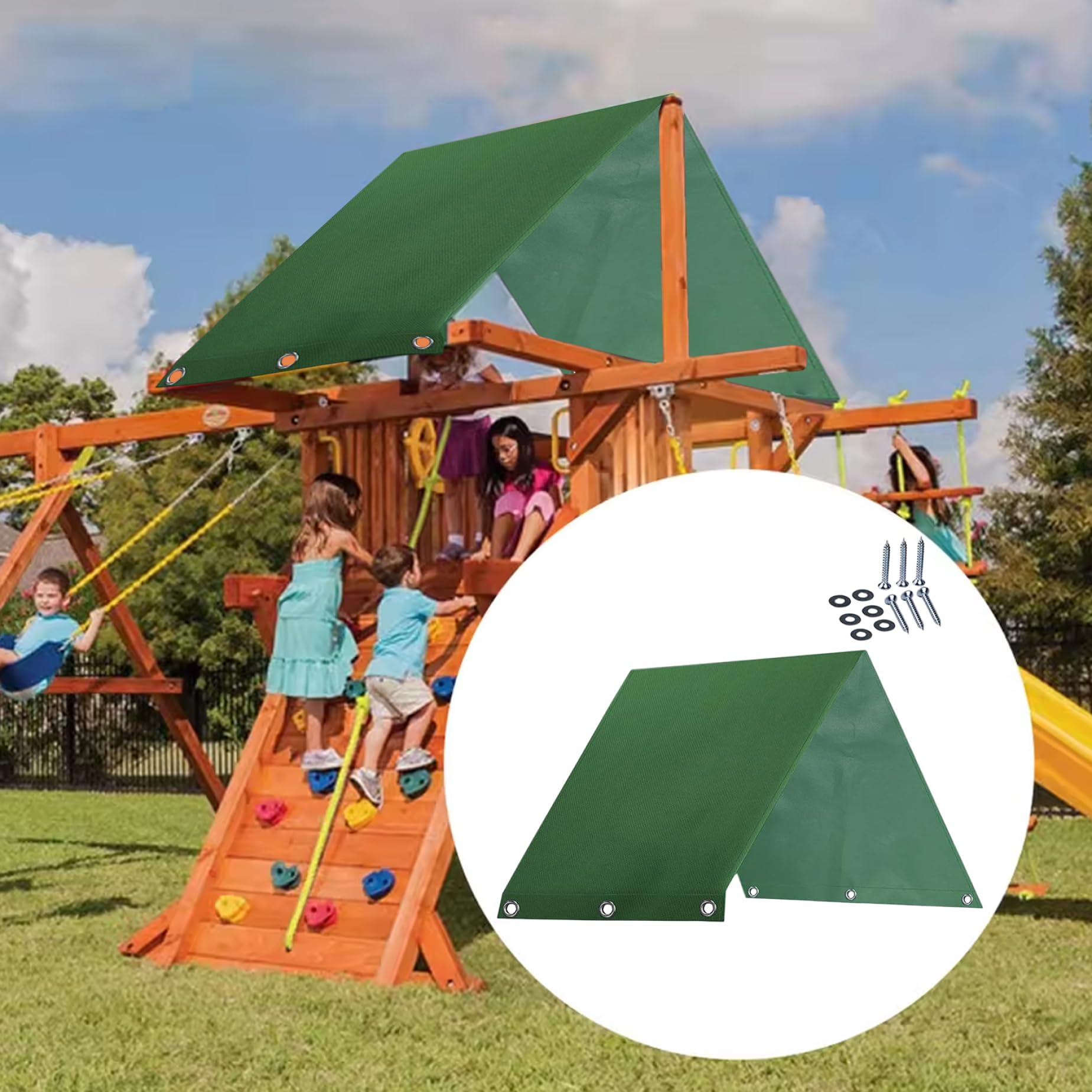 Playset Canopy - Toldo de repuesto de 90 x 43 pulgadas, 600D, lona de repuesto con ojales y tornillos de montaje, resistente al agua y al sol para todas las estaciones, parasol verde para casa