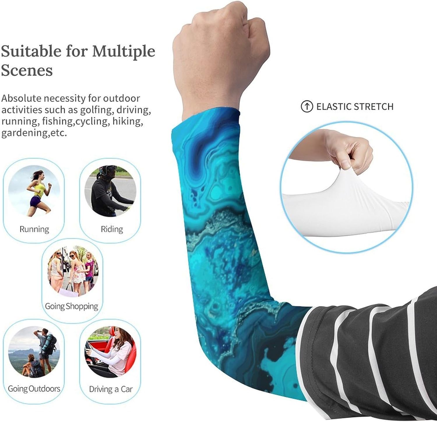 Bright Aqua Blue Turquoise Arm Sleeves for Men Women Sun Protection Sleeves Cooling Compression Arm Covers for Sport