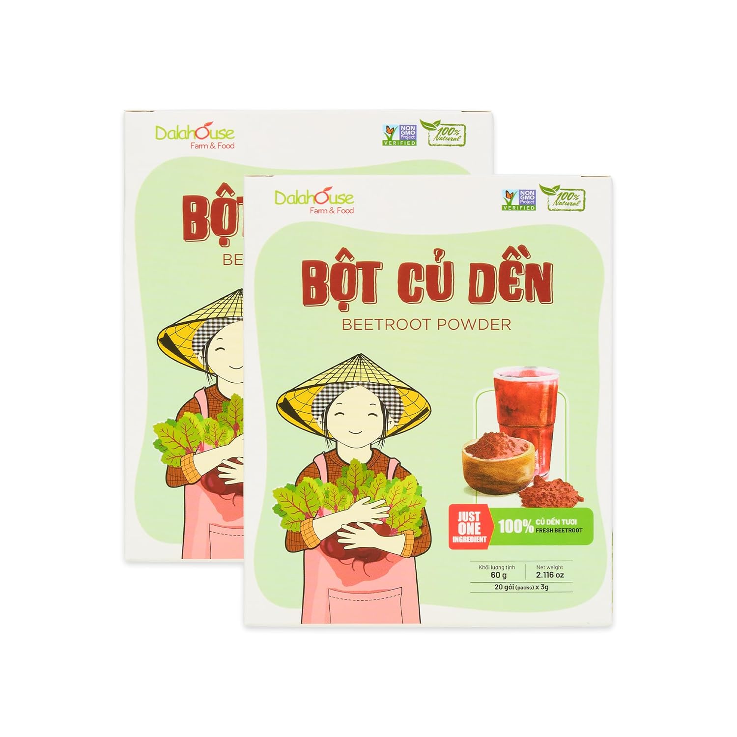 DalaHouse 100% Freeze-Dried Beetroot Powder, Natural Nitric Oxide Support, Clean Energy Boost for Smoothies & Pre-Workout Drinks (20 Sachets x 2.1 oz) - Pack of 2