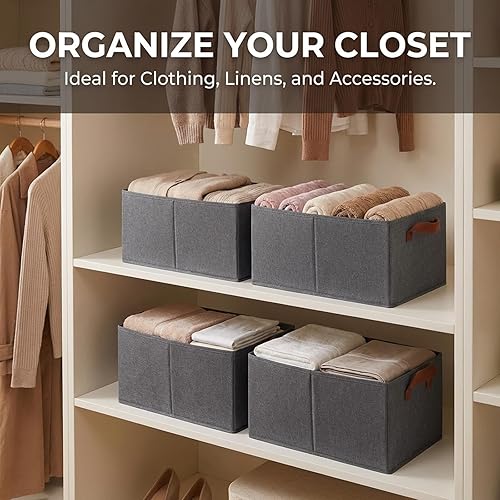 Miniatura 7 de 4 Pack Large Capacity Closet Storage bins, Foldable Storage Bins for Shelves, Large Fabric Closet Organizers with Handles for Clothing, Toys, Books,