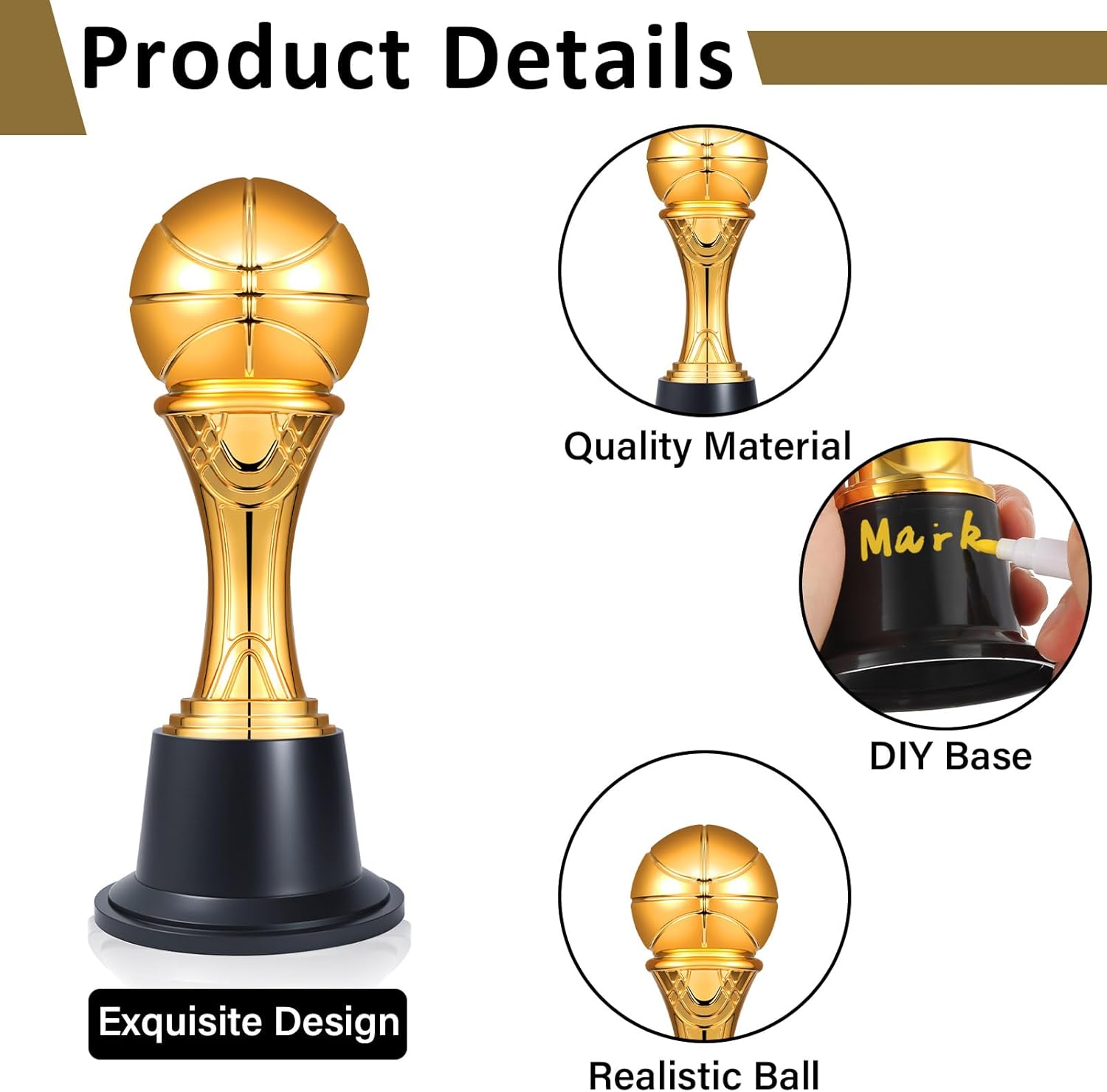 6/12/24PCS Mini Gold Basketballl Trophies 5.8 Inch Plastic Trophy Award Basketballl Medals for Team Small Trophies Bulk Championship Game Day Participation Competitions Ceremony Party Favors