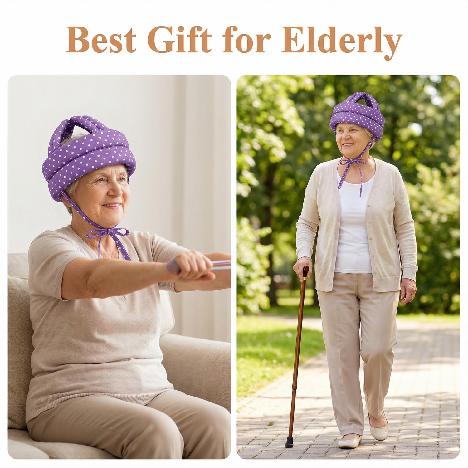 Casco de otoño para ancianos, grueso, suave, casco de ancianos con material transpirable, seguro y cómodo, casco protector ahuecado, color morado