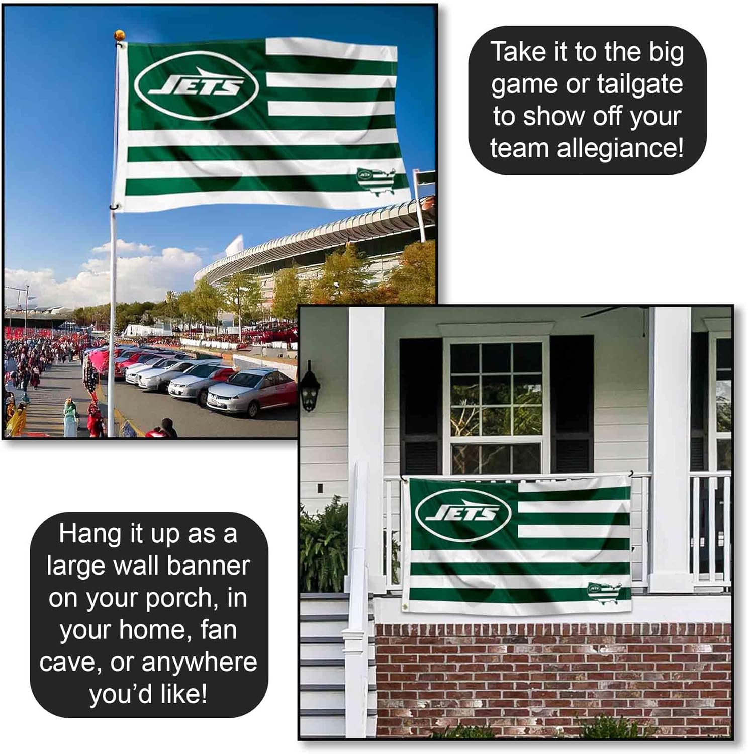 New York Jets USA American Nation Stripes 3x5 Grommet Flag - Image 4