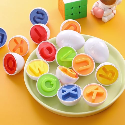 Miniatura 3 de gbayle Letras a juego de huevos 26 piezas ABC juguetes alfabético educativo de reconocimiento de color y forma clasificador rompecabezas habilidades