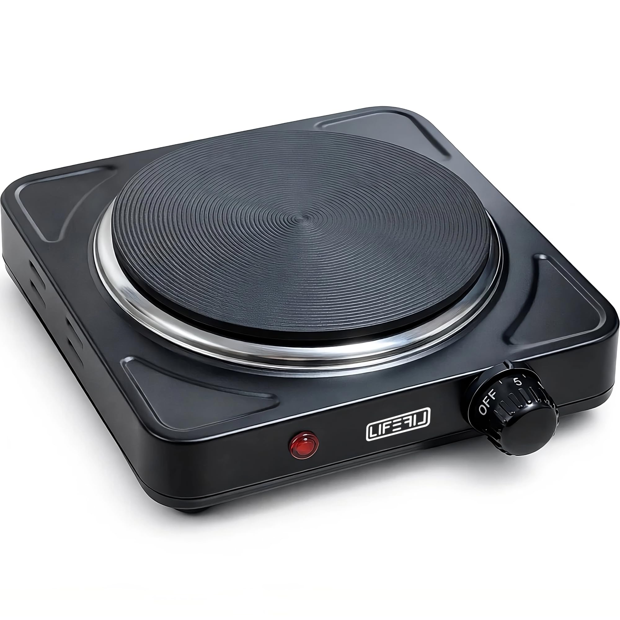 Fornello elettrico portatile per cottura CookMate 1000 W. Piastra per alimenti ad alta potenza, ideale per campeggio, terrazza, roulotte. Adatto a tutte le padelle. Nero