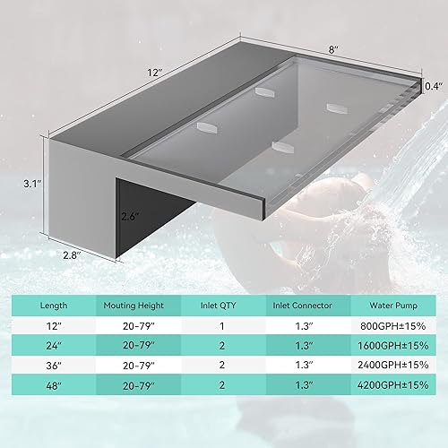 Miniatura 7 de YITAHOME Fuente de piscina de 12 pulgadas con control de aplicación, cascada acrílica para piscina con 9 colores de luz LED para derrame, piscina,