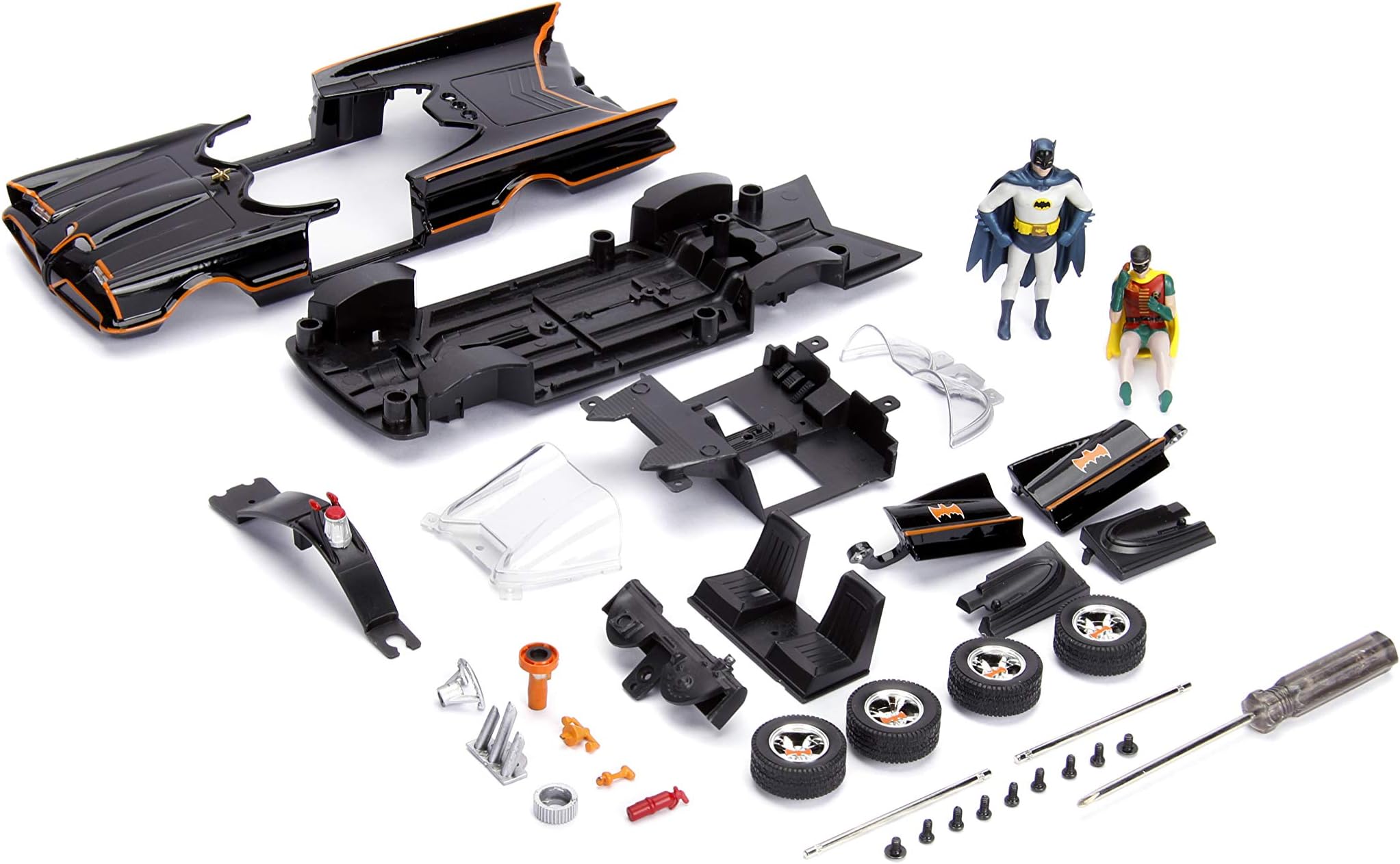 Jada Toys DC Comics Batman Classic TV Series Batmobile DIE-CAST Car Model Kit, 1: 24 Scale Vehicle & 2.75" Collectible Metal Figurine, Build N’ Collect, Black