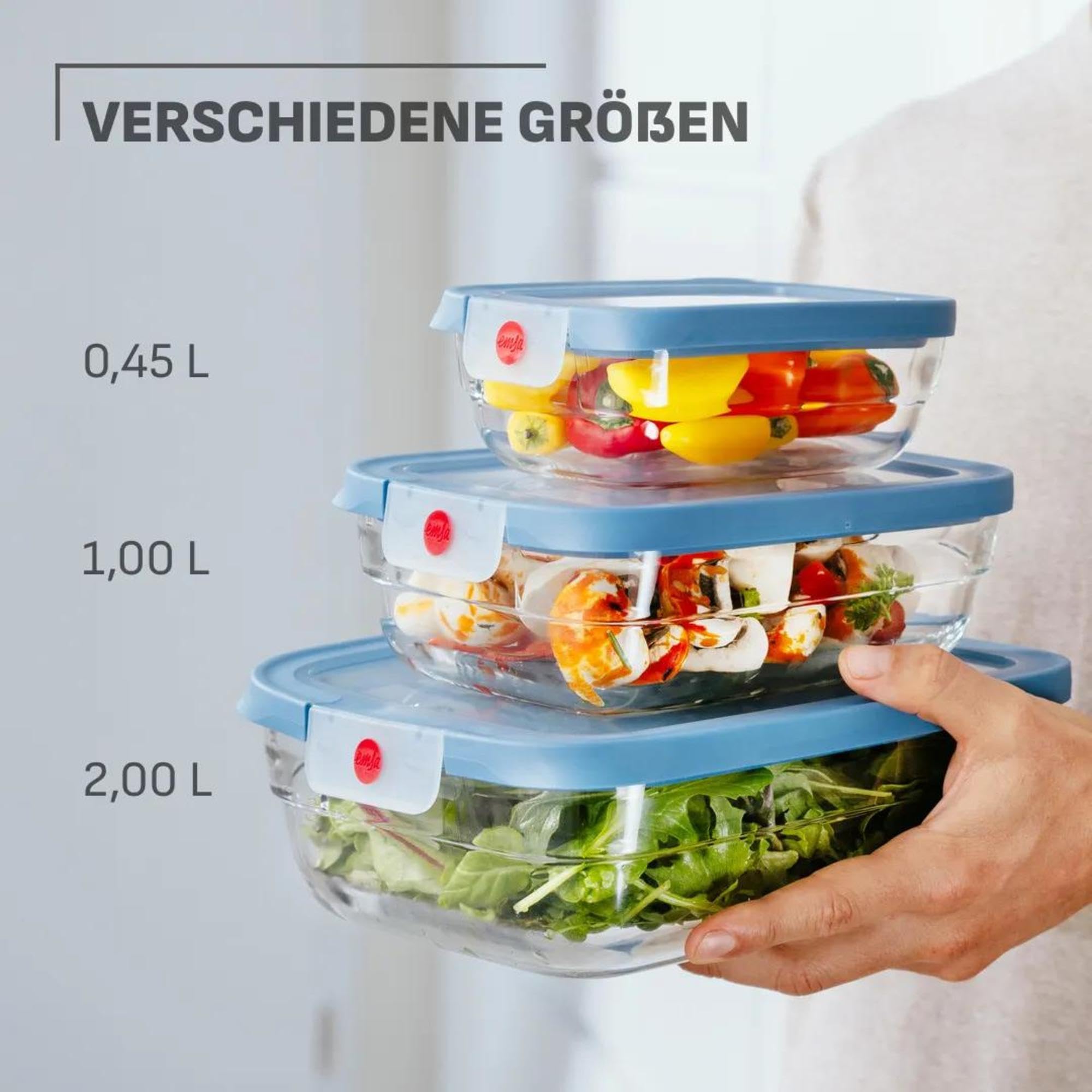EMSA OneClick Glas Set 6-tlg. Lebensmittelaufbewahrungsboxen, Food storage