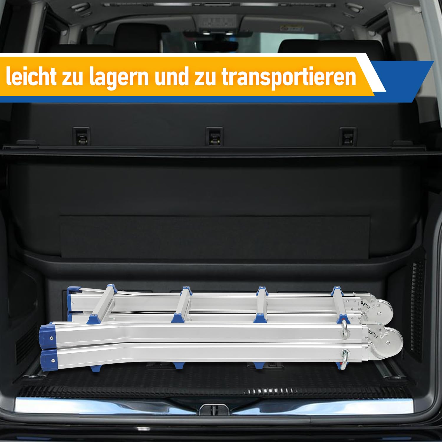 Ikodm Mehrzweckleiter 402cm 4x4 Sprossen Teleskopleiter 3 in 1 Aluleiter Multifunktionsleiter Klappleiter, Anlegeleiter Bockleiter Schiebeleiter beidseitige Steh und Treppenleiter