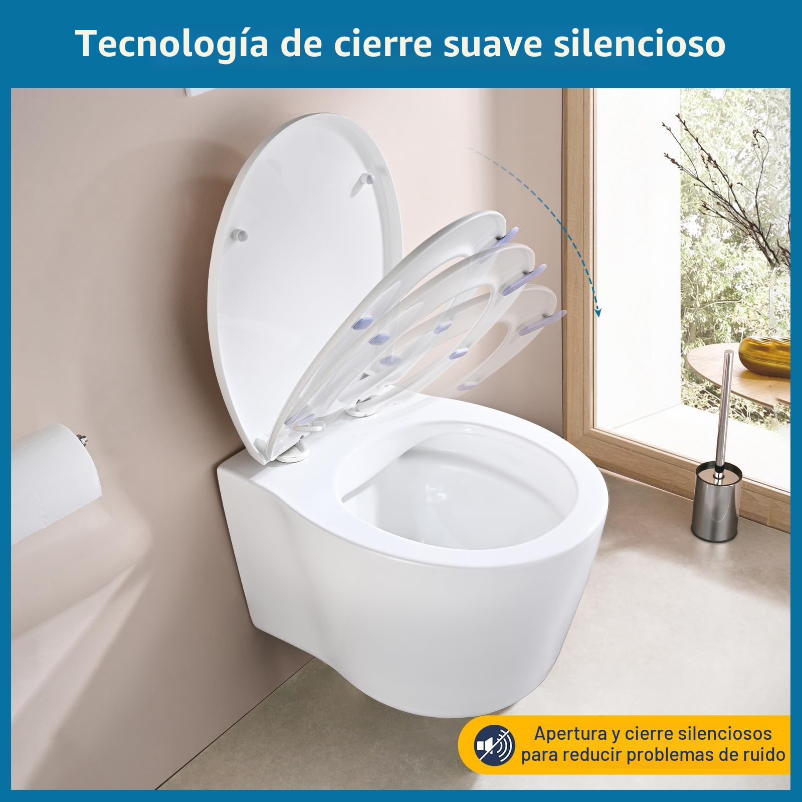 Tapa de WC en Forma de O con Cierre Suave y Liberación Rápida, Asiento de Inodoro de PP con Diseño en Rombos 3D, Incluye Plantilla de Instalación, 44,6 × 37,1 cm