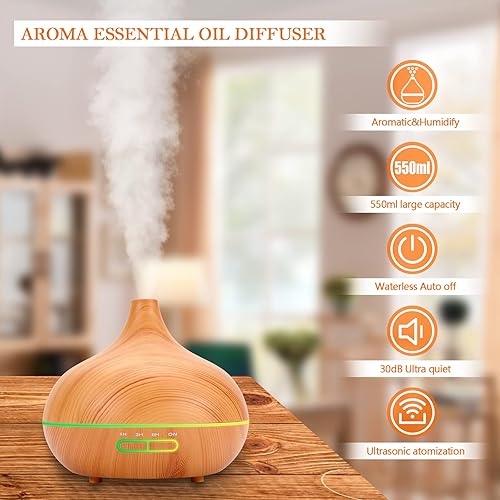 Miniatura 3 de Difusor de aroma de 18.6 fl oz con juego de aceites esenciales, difusor de aceite esencial con control remoto, tecnología ultrasónica, difusores de