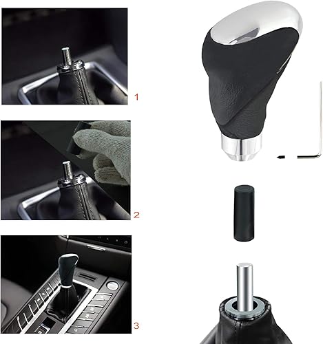 Miniatura 3 de Lunsom Pomo de palanca de cambios de cuero, mango de palanca de cambios Type-R para la mayoría de automóviles manuales (negro)