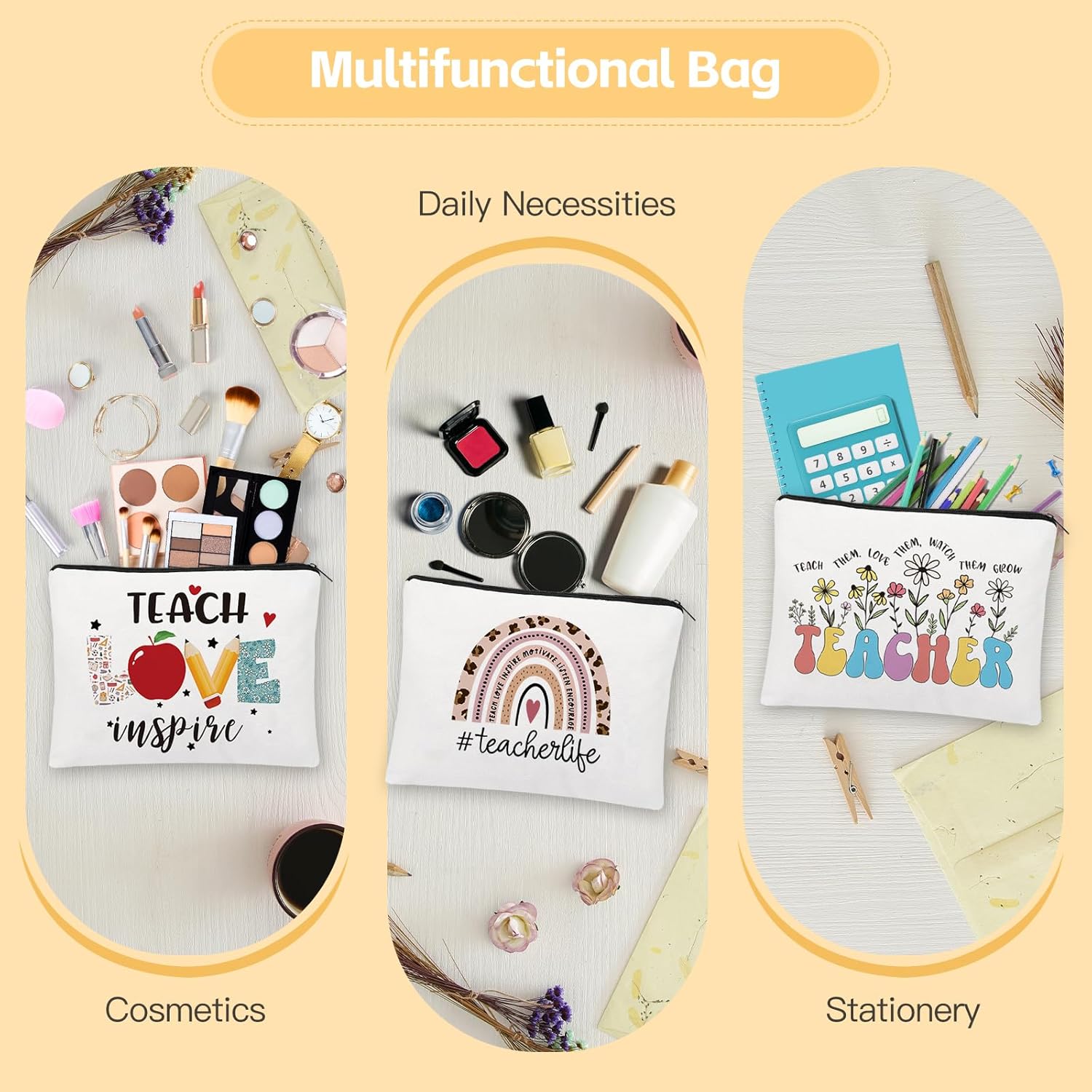 UAREHIBY 12 PCS Teacher Appreciation Gifts In Bulk,Thank You Teachers Gifts for Women with 16 OZ Glass,Teacher Christmas,Valentines Day Gift with Makeup Bag,Key chain,Teachers Gift from Students - Image 5