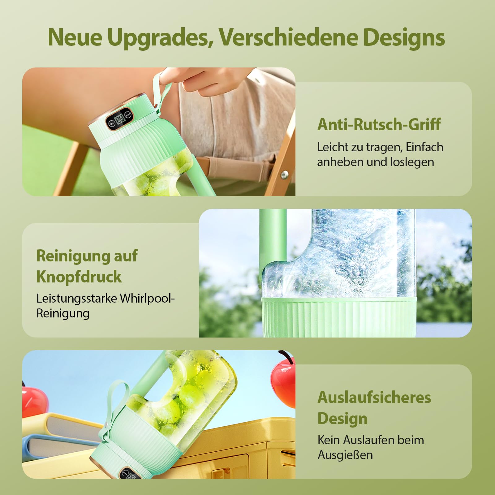 【Amélioré】Presse-agrumes électrique Rechargeable Fine Life Pro, Nouveau Grand Presse-agrumes électrique de 1,2 L Pour légumes et Fruits, (Vert - Extracteur de jus simple)