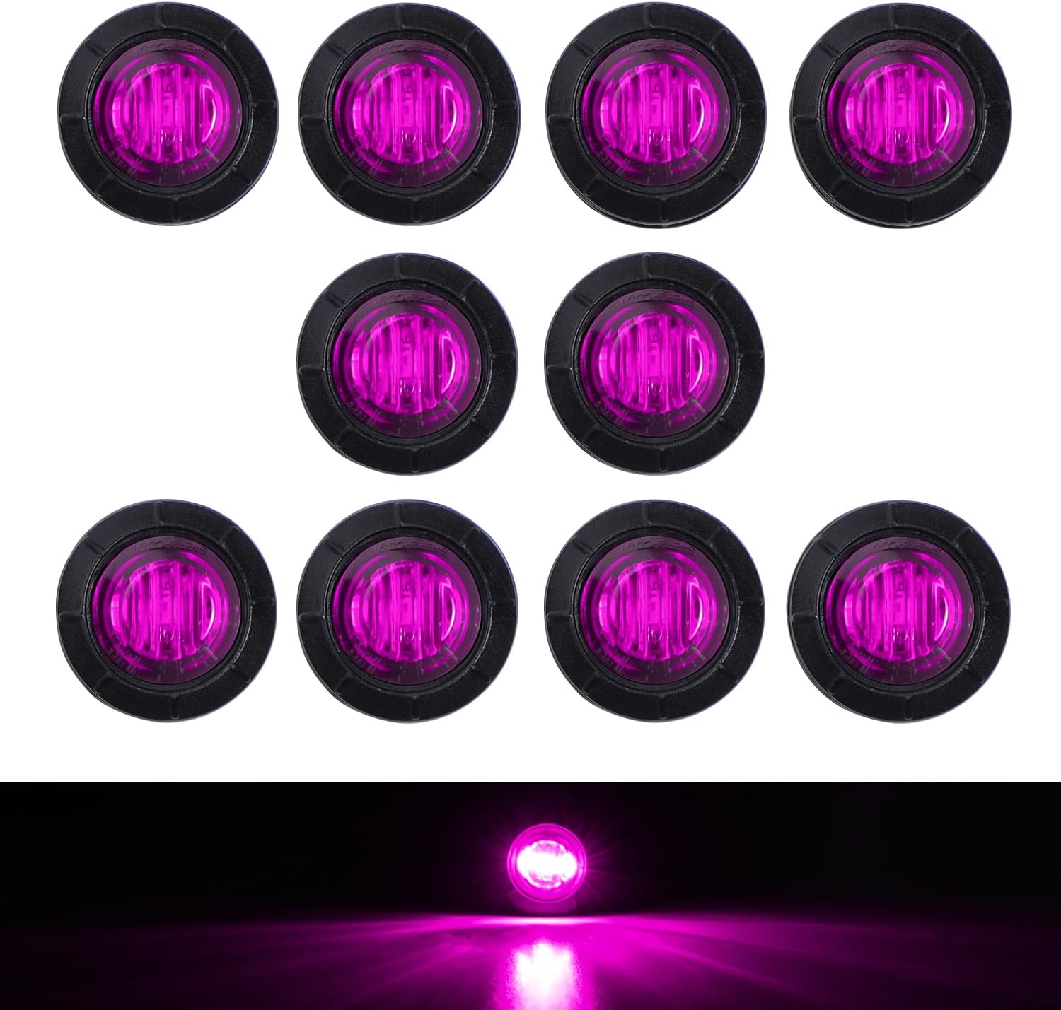 TMH 100 Pcs Purple Light 3/4 Inch 3 LED Clearance Markers Side Marker Indicator Lights Mini Round Front Rear Sealed Flush Mount with Grommet for Truck Trailer Lorry Bus 12V DC